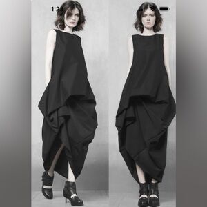 Japanese fashion designer influenced    Black Draped Sleeveless Maxi Dress